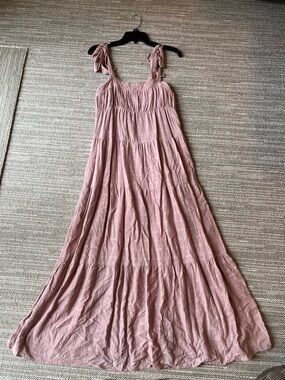 Mauve Pink Tiered Tie-Shoulder Maxi Dress